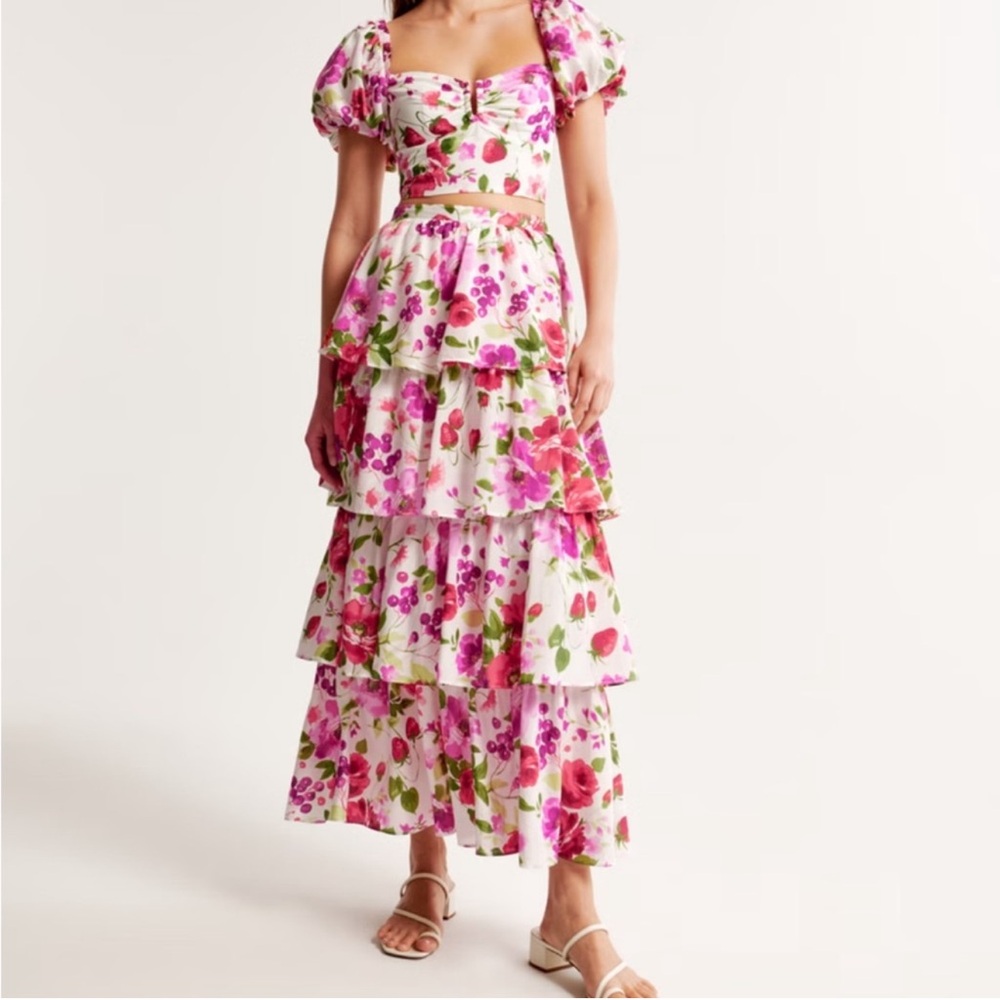 SKIRT Abercrombie & Fitch-FLORAL Drama Tiered Maxi Skirt